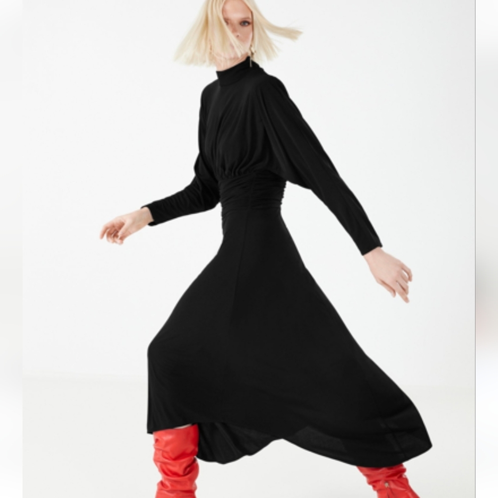 DayMor Couture vintage draped neck gathered black maxi dress gown 8